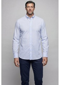 Resim Bisse Mavi Regular Fit Pamuk Cepsiz Açık Uzun Paşa Yaka Gömlek Gmeks261042 33 Açık Mavi 