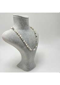 Resim Yıldız Doğal Taş Ay Taşı Doğal Taş 6 MM Makrome Kolye 45 CM - 55 CM Ayarlanabilir Beyaz 
