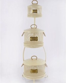 Resim Metal Standlı 3 Katlı Delikli Patates Soğan Sarımsak Kovası Krem Çok Renkli 