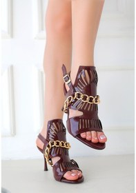 Resim Pabucmarketi Bordo Rugan Topuklu Kadın Sandalet Çok Renkli 