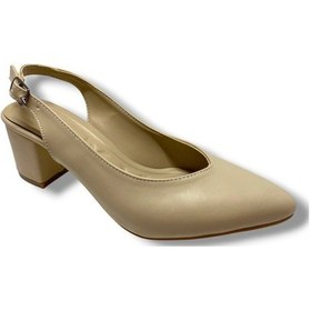 Resim C-shoes 111-25 Deri Sivri Burun Kalın Topuk Kadın Ayakkabı Krem 