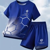Resim 2 adet Erkek Moda Dış Mekan Spor Takımı Yaz Futbol Formu Taze Dribbling Erkek Baskılı Jersey Trend Kısa Kollu Şort Kıyafeti, Dış Mekan için 