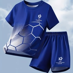 Resim 2 adet Erkek Moda Dış Mekan Spor Takımı Yaz Futbol Formu Taze Dribbling Erkek Baskılı Jersey Trend Kısa Kollu Şort Kıyafeti, Dış Mekan için 