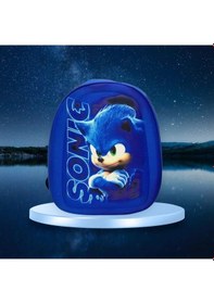 Resim Kreş & Anaokulu Çocuk Sırt Çantası Kirpi Sonic Karakter 3-6 Yaş 5d Kabartmalı Kumaş Okul Çantası 30cm 