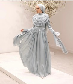 Resim Hürrem Aldinç Mint Minimalist Işıltı: Drape Detaylı Tesettür Abiye 
