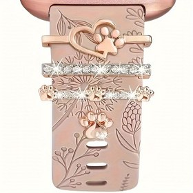 Resim 1 set sevimli kedi pati kalp saat kayışı yüzük çivileri, parlak taşlı saat kayışı süslemesi IWatch serisi saat kayışları ile uyumlu 38mm, 40mm, 41mm, 42mm, 44mm, 45mm serisi 