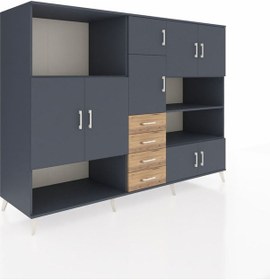 Resim Kronos Dolap 9 Raflı 4 Çekmeceli 8 Kapaklı 220x59x163 Antrasit-an Antrasit-antrasit/çam 