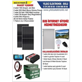 Resim Solar Bağ Evi Paketi 2- 410watt Panel - 200 Amper Jel Akü - 1200watt İnverter 