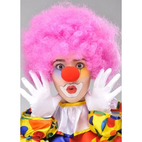 Resim Pembe Renk Kıvırcık Bonus Peruk ve Kırmızı Burun Seti 