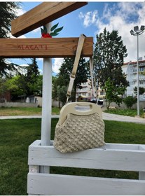 Resim Fikriharika Design Bej ,ahşap Burslu, Işıltılı, Kadın El Çantası 