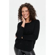 Resim Desen Triko Önü Taşlı Yırtmaçlı Fermuarlı Sıfır Yaka Kadın Hırka 24216D (24216D) 