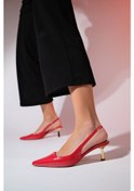 Resim Luvishoes Marten Kırmızı Cilt Kadın Sivri Burun Arkası Açık İnce Topuklu Ayakkabı Kırmızı 