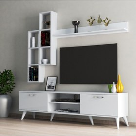 Resim Tanmob Mega 180 Lik Kitaplıklı Raflı Tv Ünitesi Beyaz - Tvu0301 