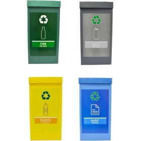 Resim 4'lü Geri Dönüşüm Kutusu Seti, Sıfır Atık, Renkli ve Pratik Depolama Çözümü 
