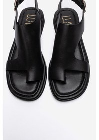 Resim Luvishoes Burley Siyah Cilt Hakiki Deri Parmak Arası Kadın Sandalet 