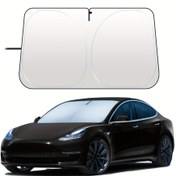 Resim Tesla Model 3/Y Ön Cam Güneşlik - Yansıtıcı Polyester Isı & Güneş Engelleyici, Ayna Kesikli Katlanabilir Araba Pencere Örtüsü, Solmaya Karşı Dirençli, Kolay Klips Montajı, UV Koruma, İç Soğutma Aksesuarı, Araç için Güneş Engelleyici, Estetik Araç Aksesuarı, Solmaya Dirençli Malzeme 