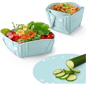 Resim Kamp, Yürüyüş, Ev, Ofis Ve Seyahat İçin Çok İşlevli Katlanabilir Silikon Kase, Tabak, Kupa Ve Kesme Tahtası Mavi Çok Renkli 