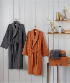 Resim Cottonbox Folk Art Aile Bornoz Seti Dalila Tarçın-antrasit Antrasit 