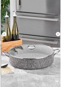 Resim Taç Ultra Granit Basık Tencere Metal Saplı 40 Cm Tac-3727 Gri 