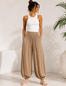 Resim A60066 Aguaje Beli Lastikli Şalvar Pantolon / CAMEL 