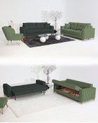 Resim Velura Home & Living Nola Koltuk Takımı 3+3+1+1 & Bazalı Yataklı Koltuk & Kanepe - Keten 