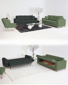 Resim Velura Home & Living Nola Koltuk Takımı 3+3+1+1 & Bazalı Yataklı Koltuk & Kanepe - Keten 