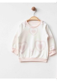 Resim Kız Bebek Kalp Desenli Organik Eşofman Takım-15474 Pudra 