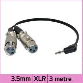 Resim Ti-Mesh Sağ/Dik Açılı 3.5Mm Mini Stereo 2 Xlr Dişi Y Ses Kablosu - Siyah - 3M 