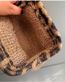 Resim UNİCORNS Simli Burslu Çanta, Leopar Desenli Clutch, Simli Hasır Clutch , Hasır El Çantası 