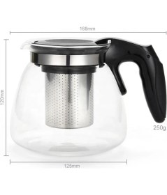 Resim Kitchen Design Lab Isıya Dayanıklı Çelik Süzgeçli Şeffaf Cam Çay Demliği 1100 Ml- Çelik Süzgeçli Şeffaf Demlik 