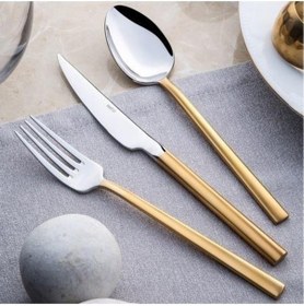 Resim Nehir Dalyan Altın Sade 89 Parça Kaşık Çatal Bıçak Takımı Altın 