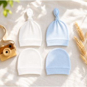 Resim UmBaby % 100 Pamuklu Penye Yenidoğan Bebek Bere Şapka 4'lü Set 