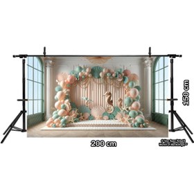 Resim Venspor Deniz Atı ve Deniz Kabuğu Temalı Arkaplan, 200x150cm, Fon, Duvar Örtüsü 