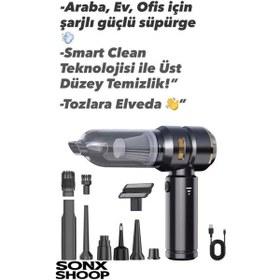 Resim Sanec Kablosuz Şarjlı El Süpürgesi 2 Si 1 Arada Güçlü Vakum Ve Üfleme Özellikli Mini Temizlik 