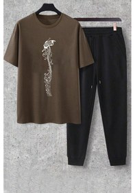 Resim Unisex Butterfly Song Baskılı 2'li Eşofman Takımı Kahverengi 