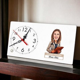 Resim En Başarılı Kadın Psikiyatrist Karikatürlü Masa Saati 