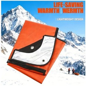 Resim Elmpaly 1 Adet Portakal Rengi Yalıtımlı Acil Battaniye Rüzgar Geçirmez 3 Katmanlı Turuncu 