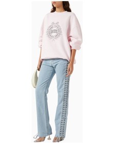 Resim Rotate Birger Christensen Heavy Organik Kot Pembe, Oversize Baskılı Kadın Sweatshirt Açık Pembe 