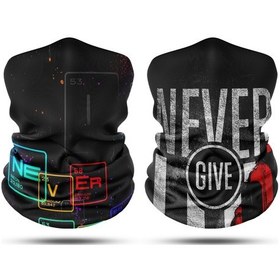 Resim Dair Never Give Up Desenli 2'li Set Boyunluk Bandana Outdoor Balaklava Yüz Maskesi Kafa Bandı 