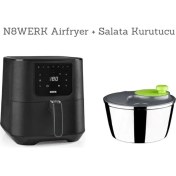 Resim 5.5l Sıcak Hava Fritözü ve Salata Kurutucu, Siyah Renkli Sağlıklı Pişirme Seti 