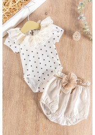 Resim Babymod Puantiye Desenli Güpürlü 2'li Kız Bebek Tulum Takım 001 