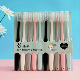 Resim Yumuşak Kıllı Diş Fırçaları - Nazik & Plak Giderici, Temizlemesi Kolay, Klasik Moda Tasarımlı 10 Canlı Renk - Sağlıklı Dişler ve Diş Eti için Dayanıklı Plastik Sap 