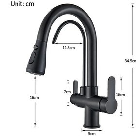 Resim Mutfak Eviye Bataryası Kısa Model Su Arıtma Çıkışlı Led Fıskiye Spiralli Siyah 