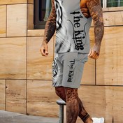 Resim Erkek Casual Grafik Tank Top & Şort Seti - "The King" Tasarımı, Beyaz Spor Ayakkabı, Dövme Modeli, Hafif ve Esnek Kumaş, Açık Hava Casual Giyim|Düz Baskı Üst|Esnek Kumaş 