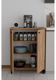 Resim Kapaklı Mutfak Dolabı, Ayarlanabilir Raflı Kahve Köşesi Dolabı, Çok Amaçlı Mutfak Dolabı Ayaklı 3 Raflı Atlantik Çam 