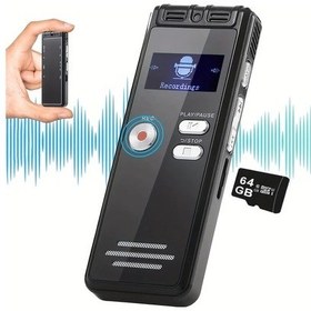 Resim Meridiangoods Black 64gb Dijital Ses Kaydedici Şarj Edilebilir 4552 Saat Yüksek Kalite Ses Kaydı Çift Mikrofonlu 