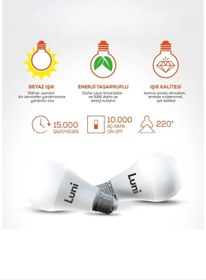 Resim Lunitech 10 Adet Led Ampül Beyaz Renk 9 Watt Tasarruflu Yüksek Işık Gücü A Enerji Sınıfı 9w Ampül Ekonomik 