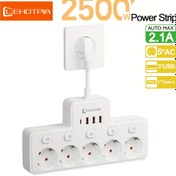 Resim 2500W AB Fişli Priz Şeridi, Bireysel Kontrol Anahtarlı 5 AC Çıkışı, Ev, Mutfak, Yatak Odası, Ofis, Oturma Odası vb. İçin Uygun, 4 USB ve 1 Tip-C Girişi ile Kısa Uzatma Kablosu 