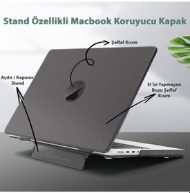 Resim Apple Uyumlu MacBook Air 13.6" M2-m3 Çip 2022/2024 A2681 A3113 Standlı Şeffaf İz Bırakmayan Koruyucu Kapak Siyah 