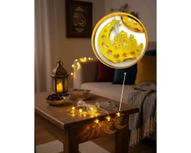 Resim Belle Fusion Mey Ithalat® Minareli Hilal LED Işık Gold Metal Gövdeli Pilli Ramazan Dekoru 